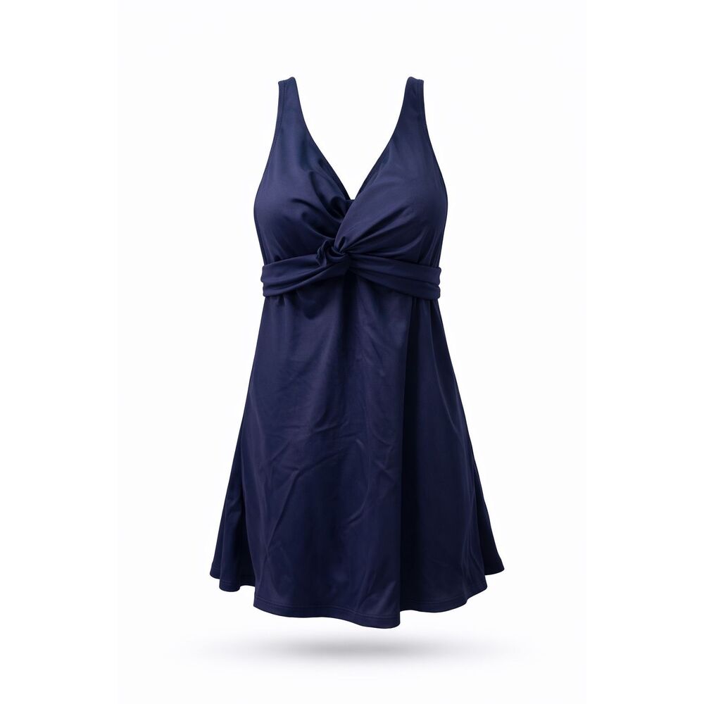 L.L.Bean Navy Twist Front Swim Dress – Supportive One-Piece, UPF 50+